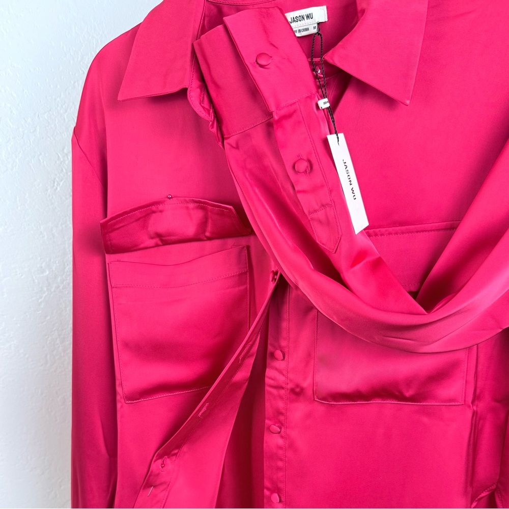 NWT Jason Wu Fuchsia Satin 2 Piece Set Blouse & Bustier M BarbieCore FrenchChic - Picture 7 of 16